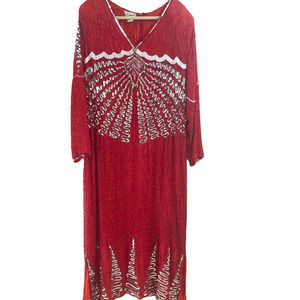 Vintage Red Pure Silk Beaded Dress